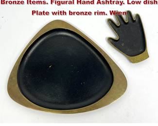 Lot 632 2pc CARL HAGENAUER Austrian Bronze Items. Figural Hand Ashtray. Low dish Plate with bronze rim. Wien