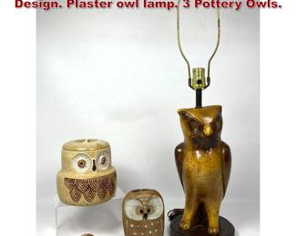 Lot 1030 Owl themed Collection Modern Design. Plaster owl lamp. 3 Pottery Owls. 