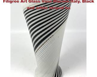 Lot 769 Dino Martens Italian Aureliano Toso Filigree Art Glass Vase Murano Italy. Black and white striped ba