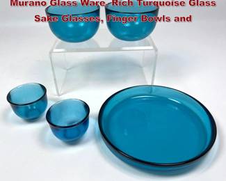Lot 798 5pc Collection Signed VENINI Murano Glass Ware. Rich Turquoise Glass Sake Glasses, Finger Bowls and 