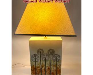 Lot 935 Square pottery lamp. Tree motif. Signed Victor Victon