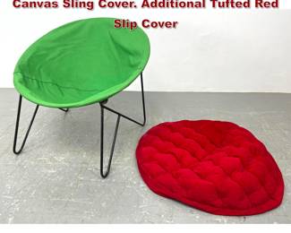 Lot 1011 50s Fold up Iron Hoop Chair with Canvas Sling Cover. Additional Tufted Red Slip Cover