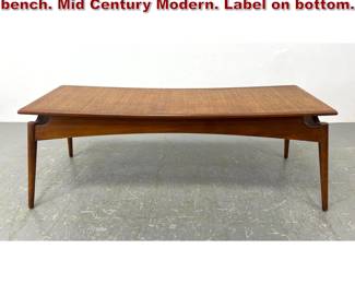 Lot 1000 Baker Furniture Company Rattan bench. Mid Century Modern. Label on bottom.
