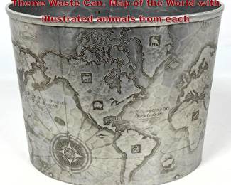 Lot 633 Heavy Aluminum World Map Animal Theme Waste Can. Map of the World with illustrated animals from each
