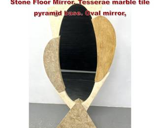 Lot 655 Maitland Smith Style Sculptural Stone Floor Mirror. Tesserae marble tile pyramid base. Oval mirror, 