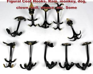 Lot 821 Collection of 10 Austrian Bronze Figural Coat Hooks. Ram, monkey, dog, clown, bull, moose, etc. Some