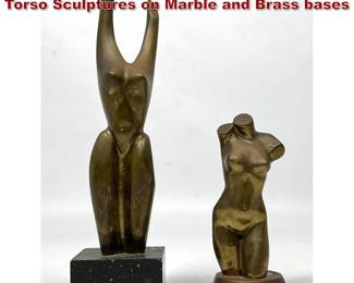 Lot 642 2 small Bronze Brass Female Nude Torso Sculptures on Marble and Brass bases