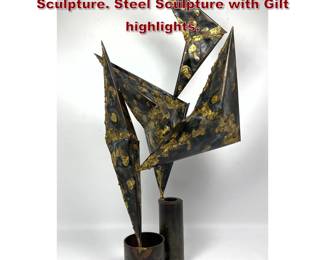 Lot 676 Brutalist Torch Welded Modernist Sculpture. Steel Sculpture with Gilt highlights. 