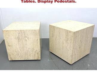 Lot 648 Pr Travertine Cube Form Side Tables. Display Pedestals. 