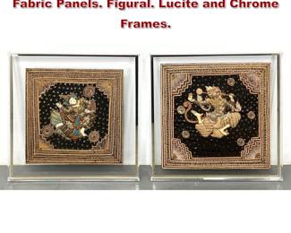 Lot 976 Pr Embroidered Sequined Asian Fabric Panels. Figural. Lucite and Chrome Frames. 