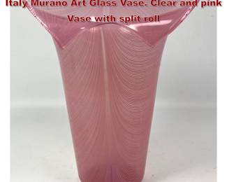 Lot 762 Signed VENINI Tyra Lundgren Italian Italy Murano Art Glass Vase. Clear and pink Vase with split roll