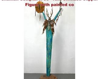Lot 603 Bill Worrell inspired Mixed Metal Shaman Sculpture. 90 Tall. Oxidized Copper Figure with painted co