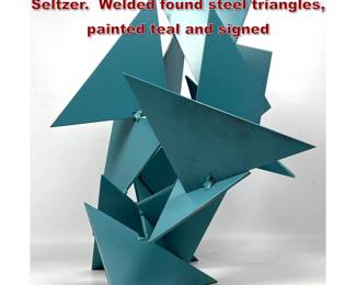 Lot 641 Teal points table sculpture by Joe Seltzer. Welded found steel triangles, painted teal and signed