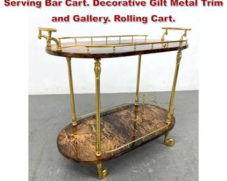 Lot 601 ALDO TURA Lacquered Goatskin Serving Bar Cart. Decorative Gilt Metal Trim and Gallery. Rolling Cart.