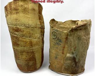 Lot 876 2pc Glazed Art Pottery Vases. Signed illegibly.