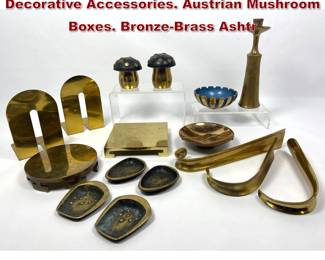 Lot 1076 Modernist Metal Shelf Lot. Brass Decorative Accessories. Austrian Mushroom Boxes. BronzeBrass Ashtr