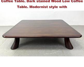 Lot 862 Oversized Mid Century Modern Coffee Table. Dark stained Wood Low Coffee Table. Modernist style with 