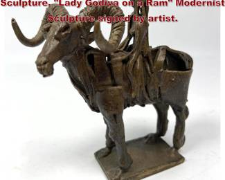 Lot 665 JOHN KEARNEY Bronze Figural Sculpture. Lady Godiva on a Ram Modernist Sculpture signed by artist. 