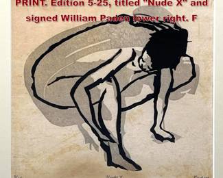 Lot 885 WILLIAM PADEN WOODBLOCK PRINT. Edition 525, titled Nude X and signed William Paden lower right. F