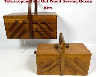 Lot 1019 2pcs Mid Century Modern Telescoping Fold Out Wood Sewing Boxes Kits
