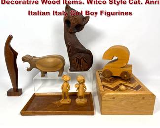 Lot 1023 8pc Mid Century Modern Decorative Wood Items. Witco Style Cat. Anri Italian Italy Girl Boy Figurines