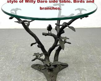 Lot 725 Nature Bronze Base Table in the style of Willy Daro side table. Birds and branches. 
