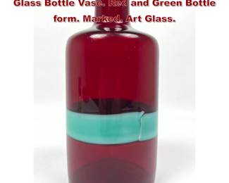 Lot 763 Fulvio Bianconi VENINI Italian Art Glass Bottle Vase. Red and Green Bottle form. Marked. Art Glass. 