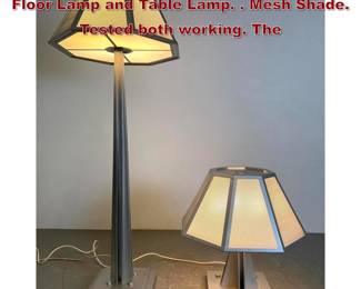 Lot 940 2pcs Heavy Industrial Style Lamps Floor Lamp and Table Lamp. . Mesh Shade. Tested both working. The 