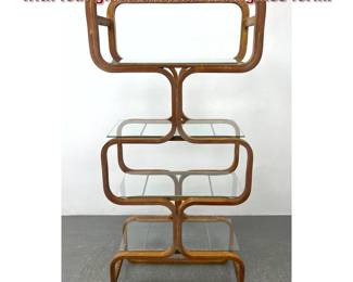 Lot 613 Plycraft molded plywood Etagere with four glass shelves. Hourglass form. 