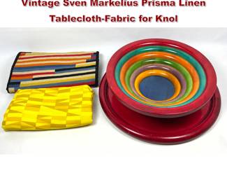 Lot 953 3pc colorful vintage kitchen lot. 1. Vintage Sven Markelius Prisma Linen TableclothFabric for Knol