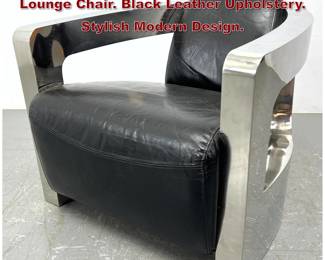 Lot 930 Restoration Hardware Streamline Lounge Chair. Black Leather Upholstery. Stylish Modern Design. 