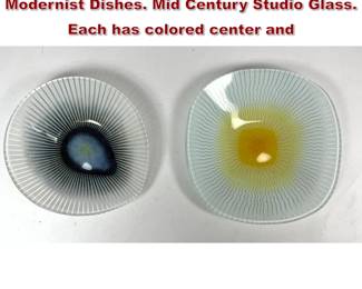 Lot 784 2pc MAURICE HEATON Art Glass Modernist Dishes. Mid Century Studio Glass. Each has colored center and