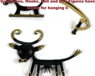 Lot 819 3pc Made in Austria Bronze Figural Sculptures. Hooks. Bull and Dog Figures have hooks for hanging li