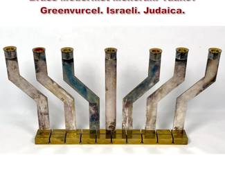 Lot 610 Yaakov Greenvurcel Chrome and Brass Modernist Menorah. Yaakov Greenvurcel. Israeli. Judaica. 