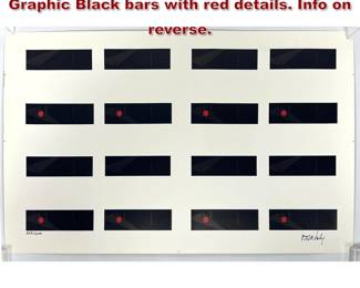 Lot 661 Vasarely Photogravure Plate Print. Graphic Black bars with red details. Info on reverse. 