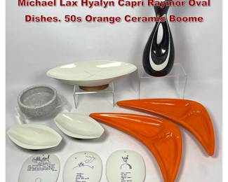Lot 1050 Mid century Modern Collection. Michael Lax Hyalyn Capri Raymor Oval Dishes. 50s Orange Ceramic Boome