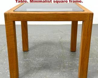 Lot 918 Mid Century Oak Gray Glass Side Table. Minimalist square frame. 