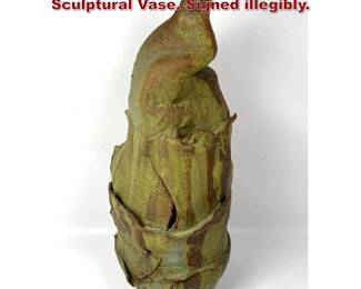 Lot 875 Large Brutalist Glazed Art Pottery Sculptural Vase. Signed illegibly.