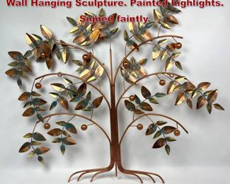 Lot 891 CURTIS JERE Tree Of Life Copper Wall Hanging Sculpture. Painted highlights. Signed faintly. 