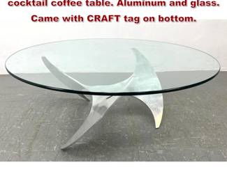 Lot 1008 KNUT HERSTERBERG Propeller cocktail coffee table. Aluminum and glass. Came with CRAFT tag on bottom.