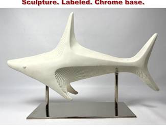 Lot 743 Jonathan Adler shark Table Sculpture. Labeled. Chrome base. 