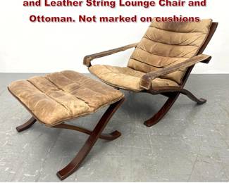Lot 1009 Scandinavian Modern Molded wood and Leather String Lounge Chair and Ottoman. Not marked on cushions 