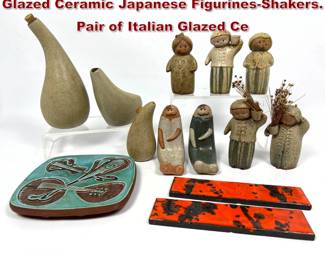 Lot 1071 Mid Century Pottery Collection. Glazed Ceramic Japanese FigurinesShakers. Pair of Italian Glazed Ce