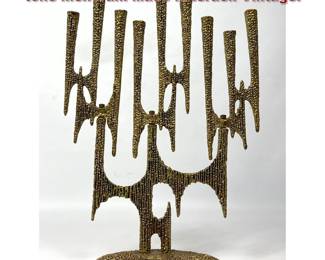 Lot 612 WAINBERG Brutalist style brass tone menorah. Made in Israel. Vintage. 