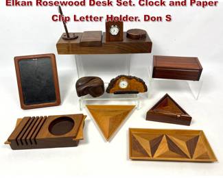 Lot 1055 Wood Artisan Studio Lot Michael Elkan Rosewood Desk Set. Clock and Paper Clip Letter Holder. Don S