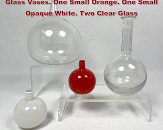 Lot 803 Lot 4pc ORREFORS Swedish Art Glass Vases. One Small Orange. One Small Opaque White. Two Clear Glass 