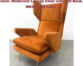 Lot 929 Gio Ponti style orange wing back chair. Modernist Lounge Chair with Tall Back. WEST ELM Label. 