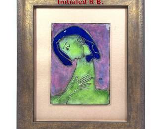 Lot 678 Mid Century Modern Enamel Plaque Initialed R B. 