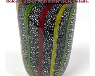 Lot 766 Murano Italian Italy Art Glass Vase. Colored Bands with silver foiled details. 