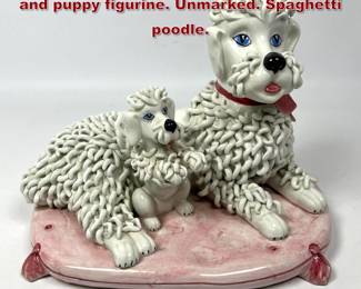 Lot 1042 Vintage Italian Porcelain poodle and puppy figurine. Unmarked. Spaghetti poodle. 